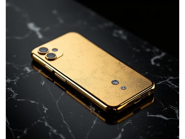 Luxury smartphone with 24k gold casing and subtle diamond accents on display
